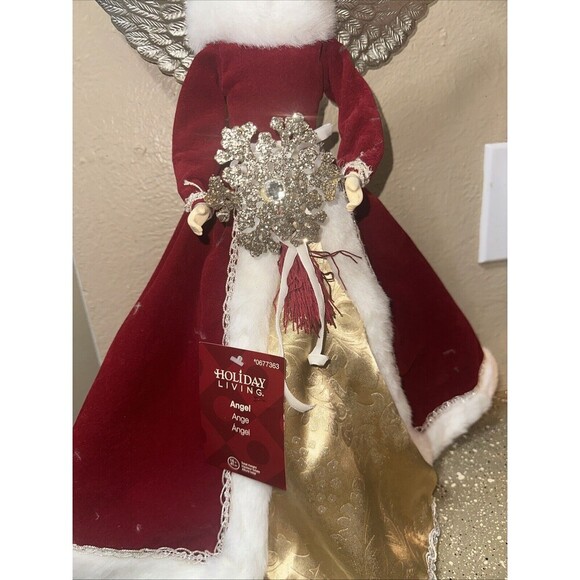 Holiday Living Angel‎ Tree Topper Burgundy Red Gold White Wings Christmas - Picture 3 of 6